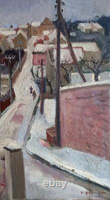 Snowy Landscape Oil Yvonne Blanchon Around 1930 Taste Utrillo Post-Impressionist