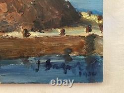 Soft Cape Beach of La Ponche Saint Tropez title oil on wood from 1950 signed