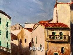Soft Cape Beach of La Ponche Saint Tropez title oil on wood from 1950 signed