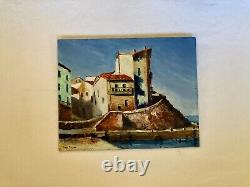 Soft Cape Beach of La Ponche Saint Tropez title oil on wood from 1950 signed