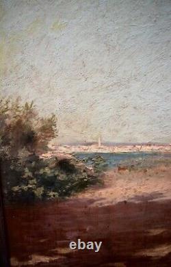 South Marine Landscape Village To Identify XIX XX Orientalist Impressionist