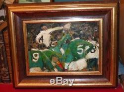 Sports Eric Battista / Oil On Wood Signed / Rugby / Beautiful Table Brassens