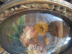 Square Flowers Flemish Oil Painting on Wood with Baroque Gold Classic Frame
