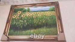 Square Landscape Sunflowers Painting Wood Frame Gold Leaf Oil on Canvas 86X116CM