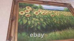 Square Landscape Sunflowers Painting Wood Frame Gold Leaf Oil on Canvas 86X116CM
