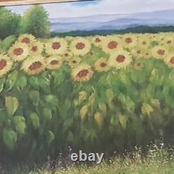 Square Landscape Sunflowers Painting Wood Frame Gold Leaf Oil on Canvas 86X116CM