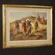 Square Oil Landscape Painting On Tablet Italian Frame Ancient Style Signed