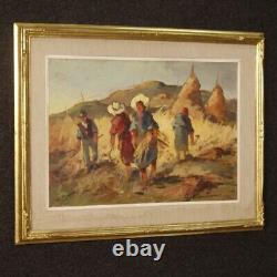 Square Oil Landscape Painting On Tablet Italian Frame Ancient Style Signed