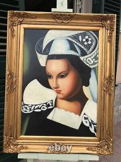 Square Oil Painting on Canvas by Tamara De Lempicka Wooden Frame 90 x 71