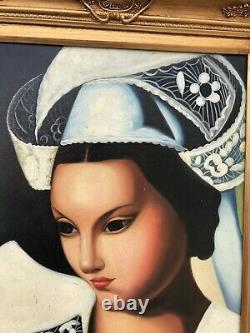 Square Oil Painting on Canvas by Tamara De Lempicka Wooden Frame 90 x 71