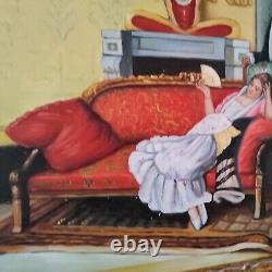 Square Scene Lady Nobles Oil Painting on Canvas Italian Wooden Frame 69x89