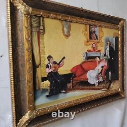 Square Scene Lady Nobles Oil Painting on Canvas Italian Wooden Frame 69x89