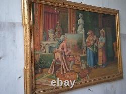 Square Scene Painter Hand Paint Oil On Canvas Frame Wood Sheet Gold 60x80