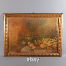 Still Life Painting of Fruits Oil on Canvas Wooden Frame Signed Bazzi 1940s