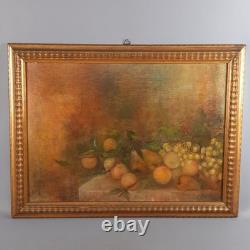 Still Life Painting of Fruits Oil on Canvas Wooden Frame Signed Bazzi 1940s