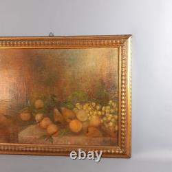 Still Life Painting of Fruits Oil on Canvas Wooden Frame Signed Bazzi 1940s
