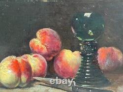 Still Life With 19th Century Hsp Knife And Glass Peaches