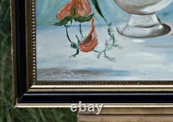 Still Life of Flowers in a Vase, Oil on Wood, Signed Original Framed Painting