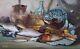 Still Life With Fish-crustaceans-pitchers Large Modern Oil Painting Signed