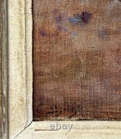 Still Life with Flowers and Vase, Original Antique Oil Painting 1900s, Framed