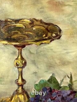 Still Life with Flowers and Vase, Original Antique Oil Painting 1900s, Framed