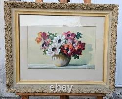Still life Signed oil on cardboard beautiful carved wooden frame