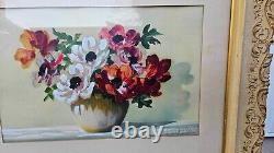 Still life Signed oil on cardboard beautiful carved wooden frame