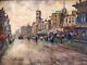 Street Scene In Paris With Figures Oil Painting Mid 20th Century Signed