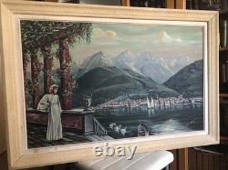 Sublime Large Painting with Frame Signed Marcel Foreaux, 1946, Oil on Canvas