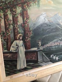 Sublime Large Painting with Frame Signed Marcel Foreaux, 1946, Oil on Canvas