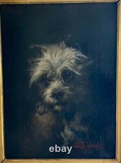 Sublime Oil On Canvas From The 19th Portrait Of A Dog By Walter Biddlecombe