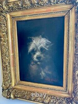 Sublime Oil On Canvas From The 19th Portrait Of A Dog By Walter Biddlecombe