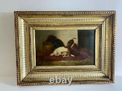 Sublime Oil On Wood The Dog And The Monkey Signed Vincent De Vos (1829-1875)