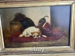 Sublime Oil On Wood The Dog And The Monkey Signed Vincent De Vos (1829-1875)