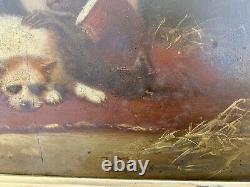 Sublime Oil On Wood The Dog And The Monkey Signed Vincent De Vos (1829-1875)