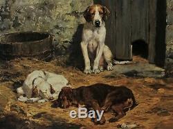 Superb Charles-olivier De Penne (1831-1897), Three Dogs At The Kennel