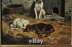 Superb Charles-olivier De Penne (1831-1897), Three Dogs At The Kennel