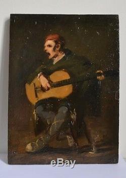 Superb Oil On Wood Eugene Forel 1882 Guitar Player Hondarribia
