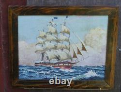 Superb Oil On Wood, Late 19th, Sailing 3 Mats At Sea Signed By Bernasconi