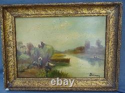 Superb Oil XIX Dutch School On Wood Scene De Peche Signee