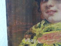 Superb Old Original Oil Painting On Women's Portrait Panel Lozano