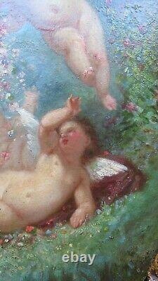 Superb Painting Angelots / Putti Grand Painter Henry Sieurac