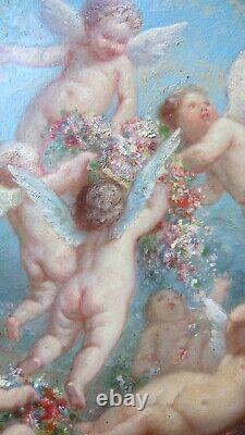 Superb Painting Angelots / Putti Grand Painter Henry Sieurac