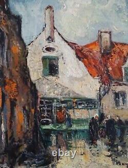 Superb Painting Around 1910/1920-arrival Poisson Aux Halles De Boulogne / Mer