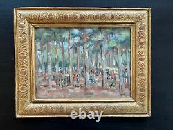 Superb Painting Signed Montezin Post-impressionism Oil On Canvas Fête Au Bois