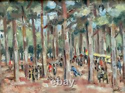 Superb Painting Signed Montezin Post-impressionism Oil On Canvas Fête Au Bois