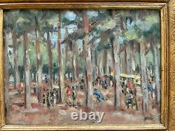 Superb Painting Signed Montezin Post-impressionism Oil On Canvas Fête Au Bois