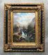 Superb Painting Signed Oil On Wood Style Barbizon, Waterfall Mountain Landscape