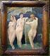 Superb Painting To 1950 The Three Graces Raymond Martinez Female Nude