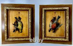 Superb Pair Of Paintings H/p Trophees Hunting Signs E. Dubois 1900 Frames